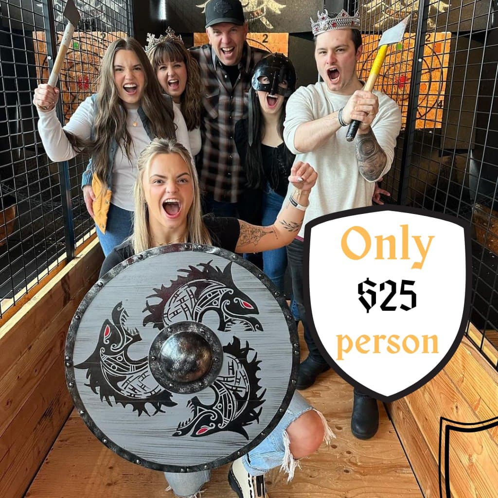 Team celebrating after axe throwing